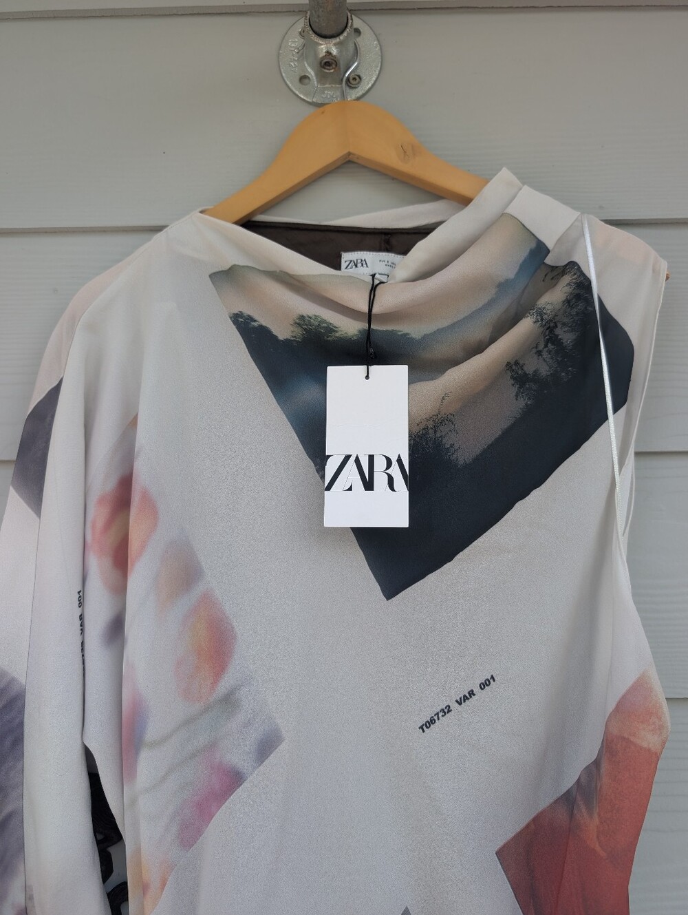Zara Dress NWT Size S Cream Printed Asymmetrical Maxi Trendy Unique Lined - Picture 9 of 11